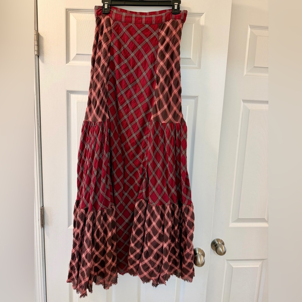 Free People Red Plaid Maxi Skirt - Picture 2 of 3